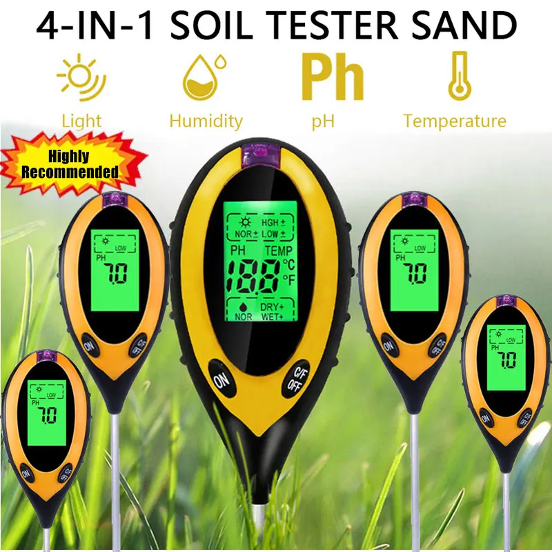 

Halesale Digital 4 In 1 Soil PH Meter Moisture Monitor Temperature Sunlight Tester For Gardening Plants Farming With Blacklight