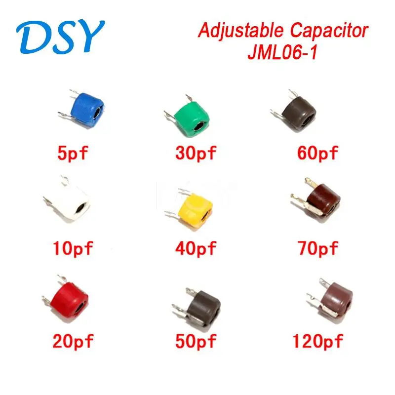 10 шт., регулируемый конденсатор DIP JML06-1, 5-120 пФ, 6 мм, 5 пФ, 10 пФ, 20 пФ, 30 пФ, 40 пФ, 50 пФ, 60 пФ, 70 пФ, триммер с переменной емкостью