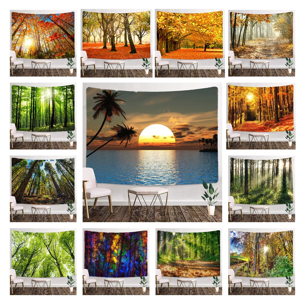 

Forest Tapestry Aesthetic Room Decor Autumn Bedroom Home House Decoration Landscape Boho Wall Art Tapestries Bohemian Blanket