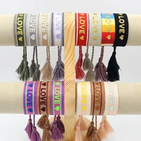 bohemia embroidery letters woven tassel bracelet for women handmade adjustable rope braided bracelet retro fashion jewelry gift