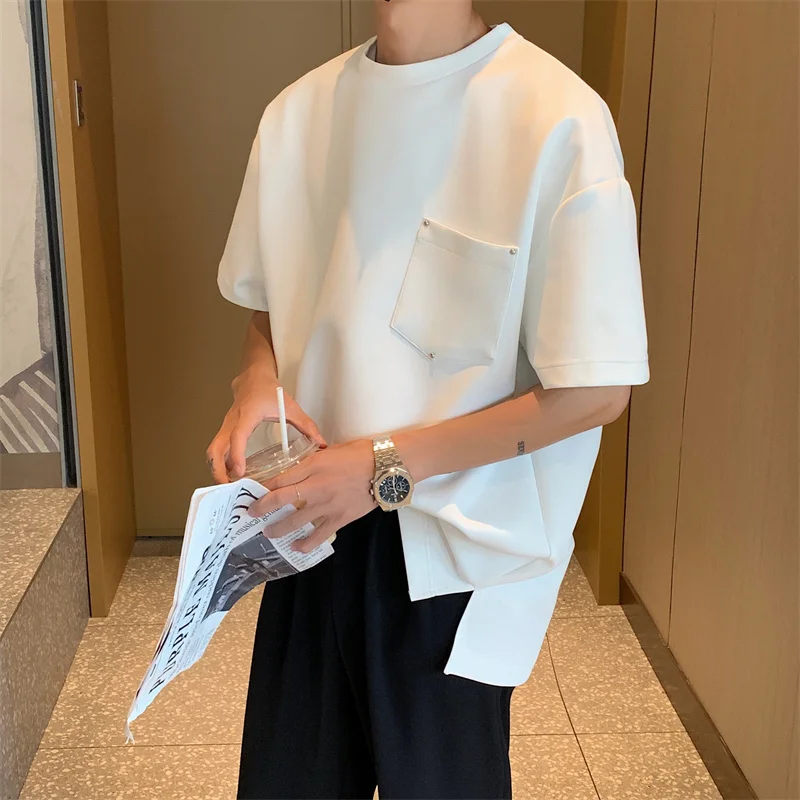 

Summer Short Sleeve T-shirt Men Fashion White Black Oversized T Shirt Men Streetwear Korean Loose Round Neck Tshirt Mens Top