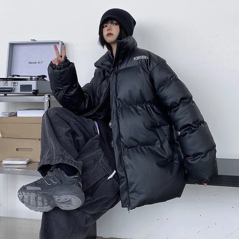 Cotton-padded jacket, women's 2021 new ins winter, letter printing, loose stand-up collar and thick padded jacket