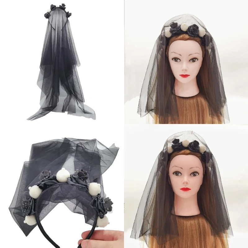 

Funny Rose Headband Ghosted Bride Veil Bride Cosplay Costume Headwear Hair Accessories Halloween Costume