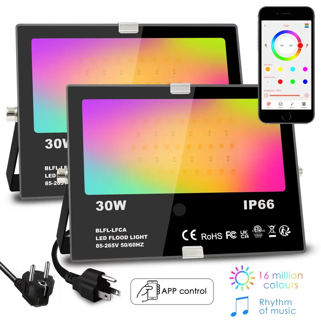 RGB светодиодный прожсветильник Тор 30 Вт, Bluetooth, уличный умный прожсветильник Тор 110 В, 220 В, IP66, водонепроницаемый, цвет меняющийся прожектор с...