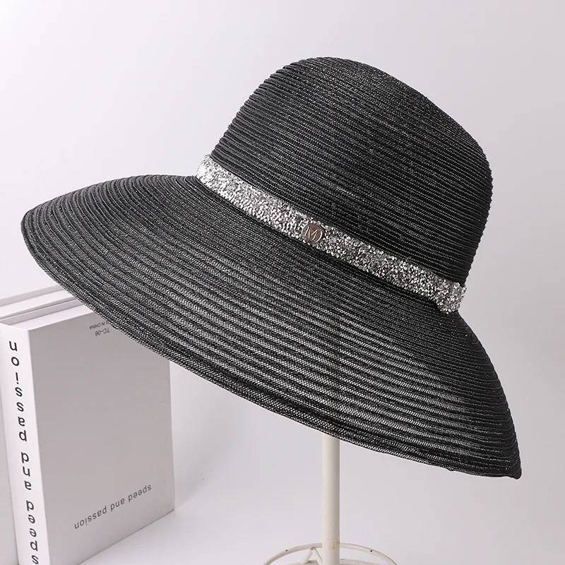 Spring Summer Sun Hats for Women 2023 New Breathable Bucket Hat Enlarged Brim Sunscreen with Diamond Fashion Yarn Caps