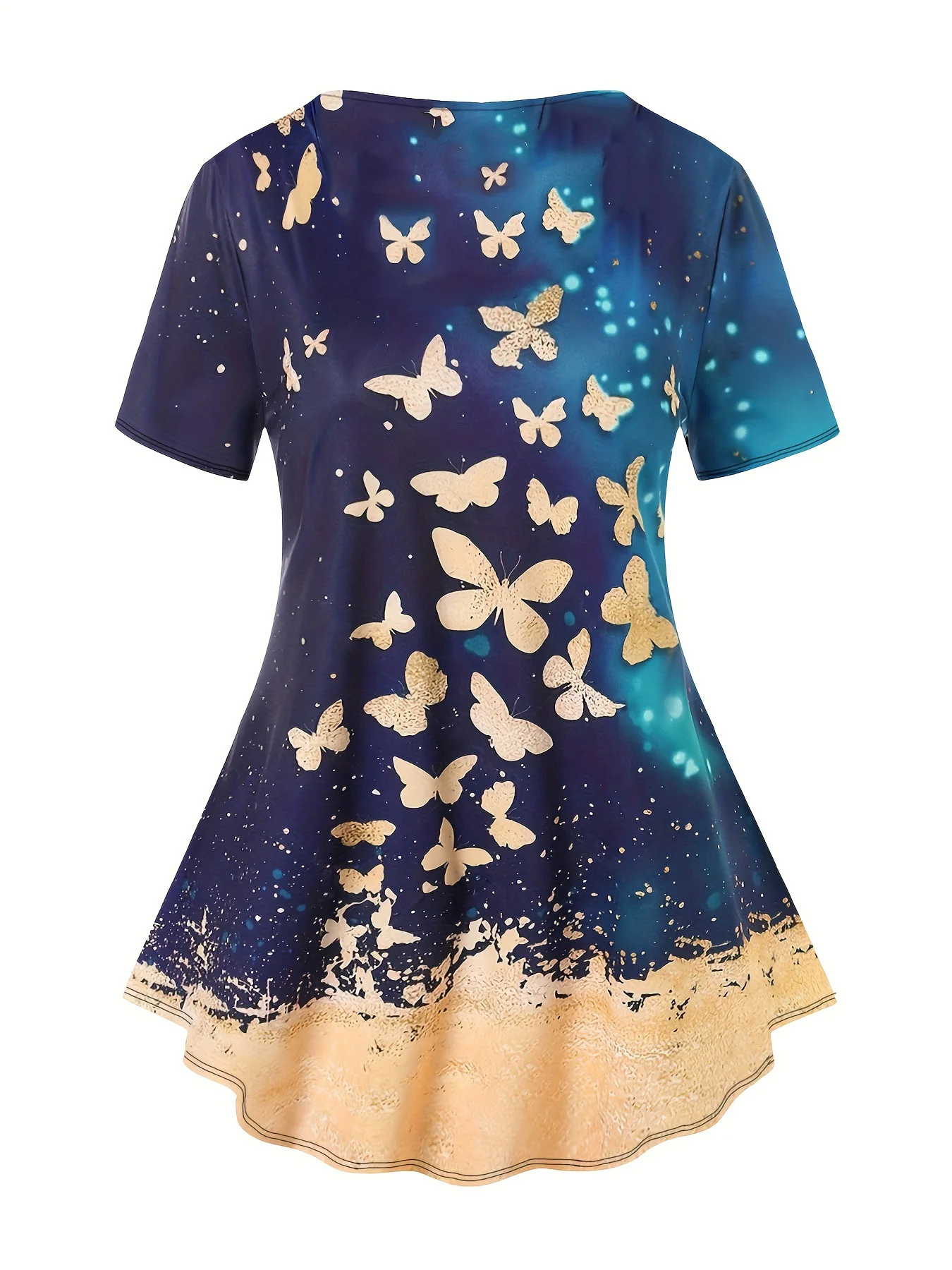 Женский костюм-двойка с круглым вырезом и принтом бабочки