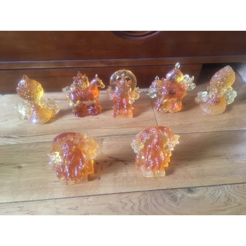 

Amber Stained Glass Seven Buddha Worship Realization Treasures Crystal Statue