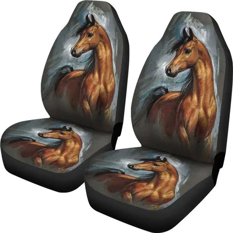 

Чехлы для автомобильных сидений Arabic Spirit Horse, коричневые и серые, подходят для большинства сидений в стиле ведра