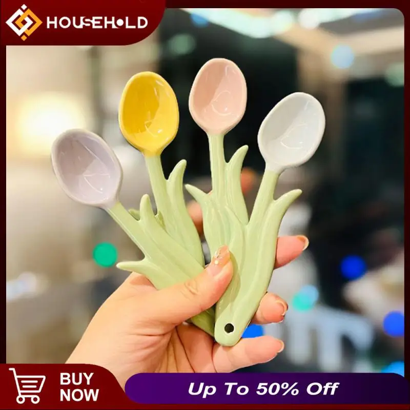 

Kitchen Tableware Ice Cream Dessert Spoon Creative Flower Coffee Spoon Good Looking Spoon Cute Tulip Spoon Ceramic Spoon