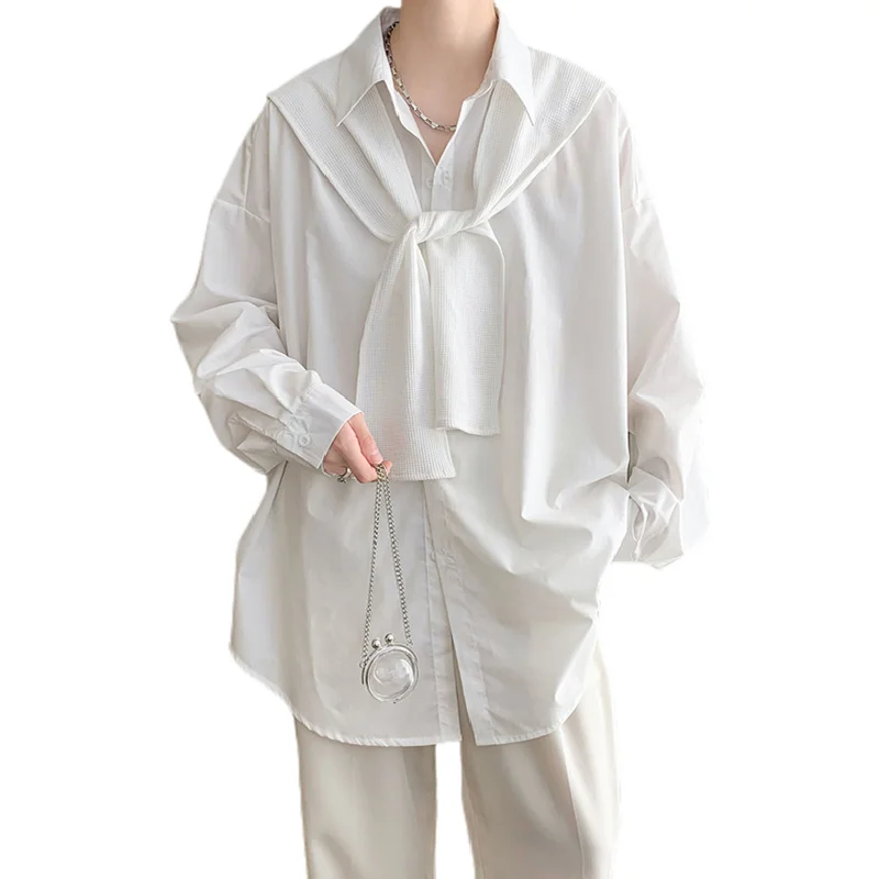 White Cape Long-sleeved Shirt Men Fashion Society Mens Dress Shirt Korean Loose Oversized Casual Shirt Men Formal Shirt M-2XL