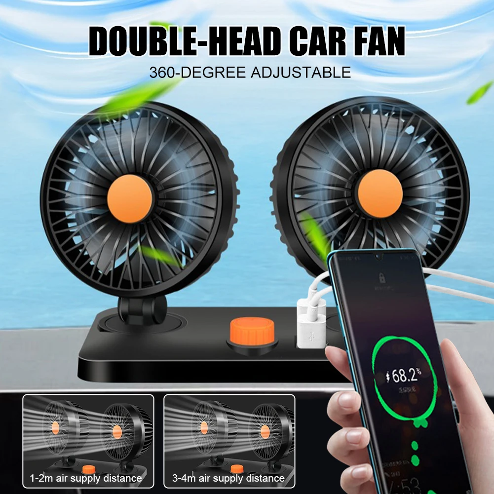 

Universal 5V Car Double-Head Fan 2-Speed Wind Adjustable Cooling Fan 360 Degree Rotation Electric Fan For Car Truck SUV