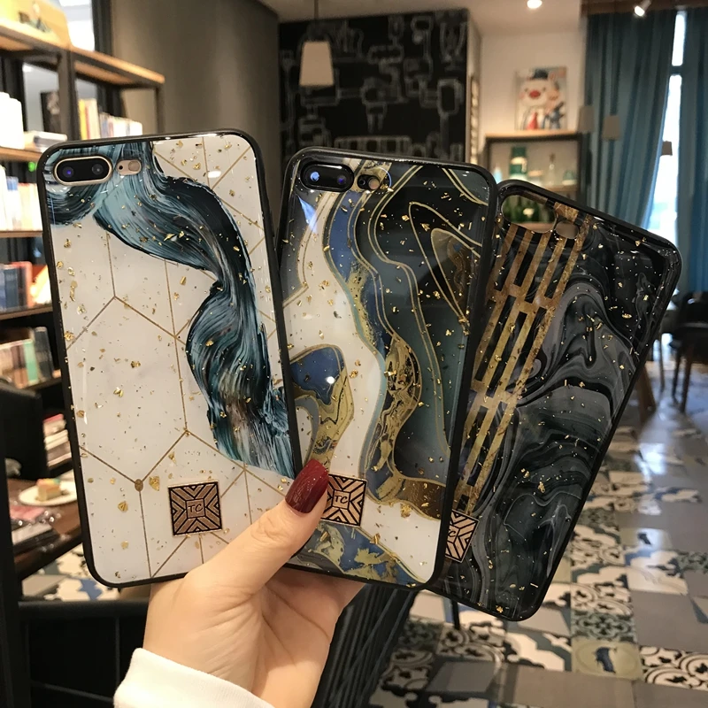 

Fashion Marble Phone Case For iPhone 11 Pro Max 7 8 6 6S Plus XR X XS MAX TPU Case Gold Foil Bling Hard Back Glitter Cover