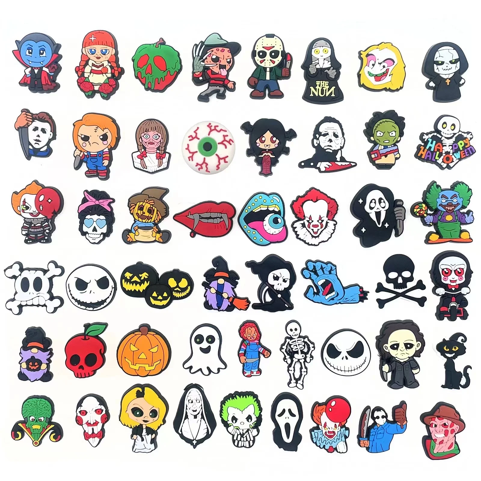 50Pcs PVC Shoe Crocs Buckle Accessories Halloween  DIY Cartoon Shoes Decoration For Kids Croc Charms Kids Party Gift