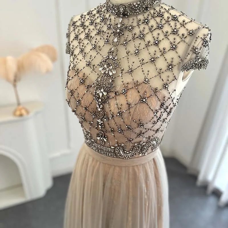 LSCZ39 Gorgeous Evening Desses for Women Organza A-line High Neck Wedding Guest Party Gown Arabic Crystal Prom فستان سهرة نسائي 6 LSCZ39 Gorgeous Evening Desses for Women Organza A-line High Neck Wedding Guest Party Gown Arabic Crystal Prom فستان سهرة نسائي 6