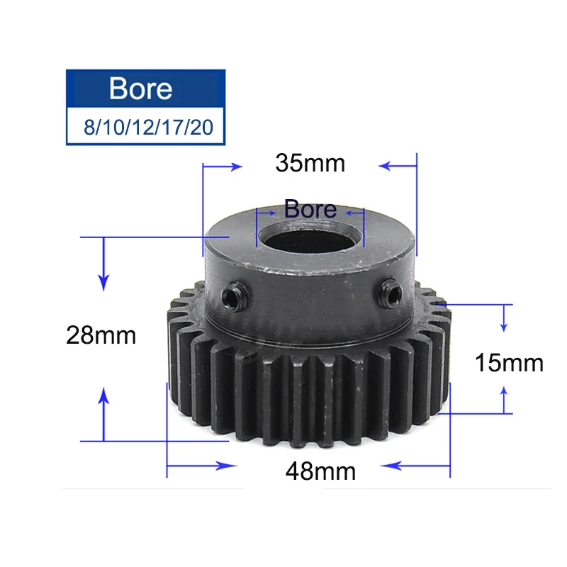 

1/2/3pcs 1.5M 30T Metal Spur Gear Wheel Motor Pinion Power Transmission Parts 45# Steel Bore Size 8mm~20mm Blackening Bondage