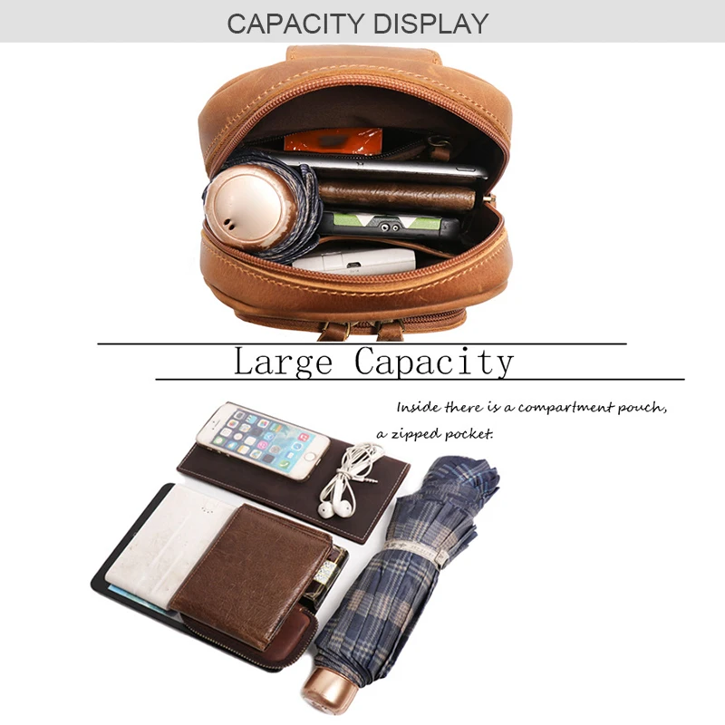 Vintage Men's Sling Bag Crazy Horse Leather Chest Pack Casual Crossbody shoulder bag 30012