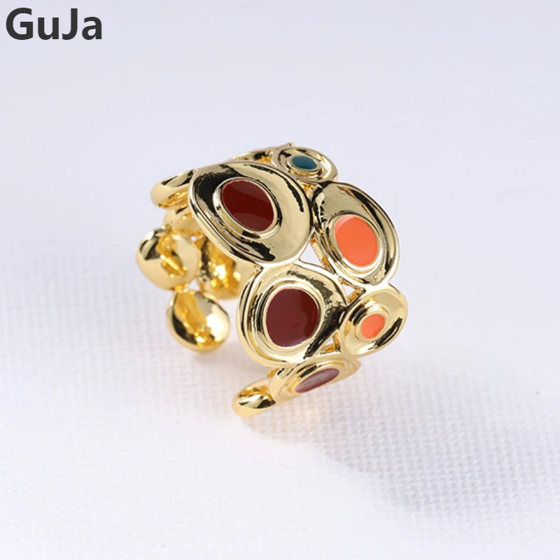 

Retro Jewelry Geometric Colorful Enamel Geometric Rings For Women Female Gift Popular Elegant Temperrament Finger Accessories