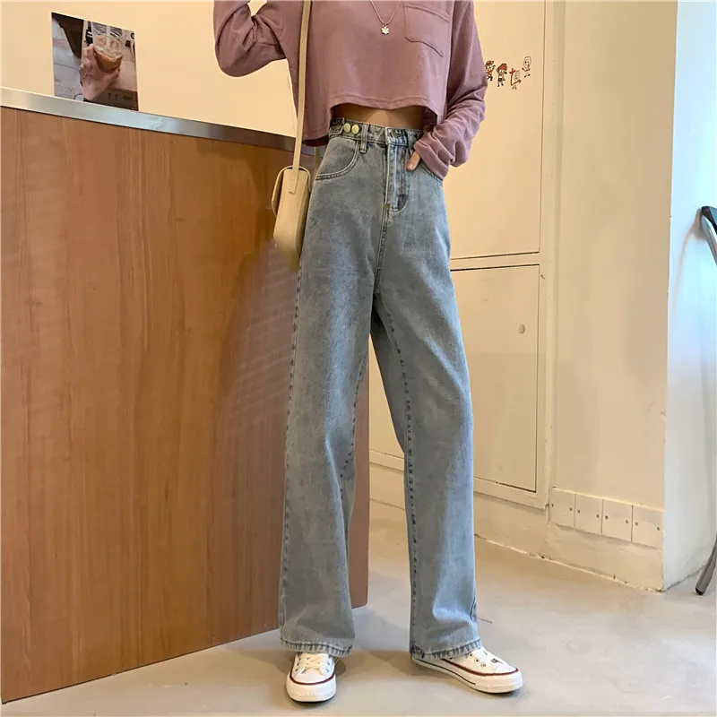 

DD2732 New high-waisted loose slim straight-leg jeans