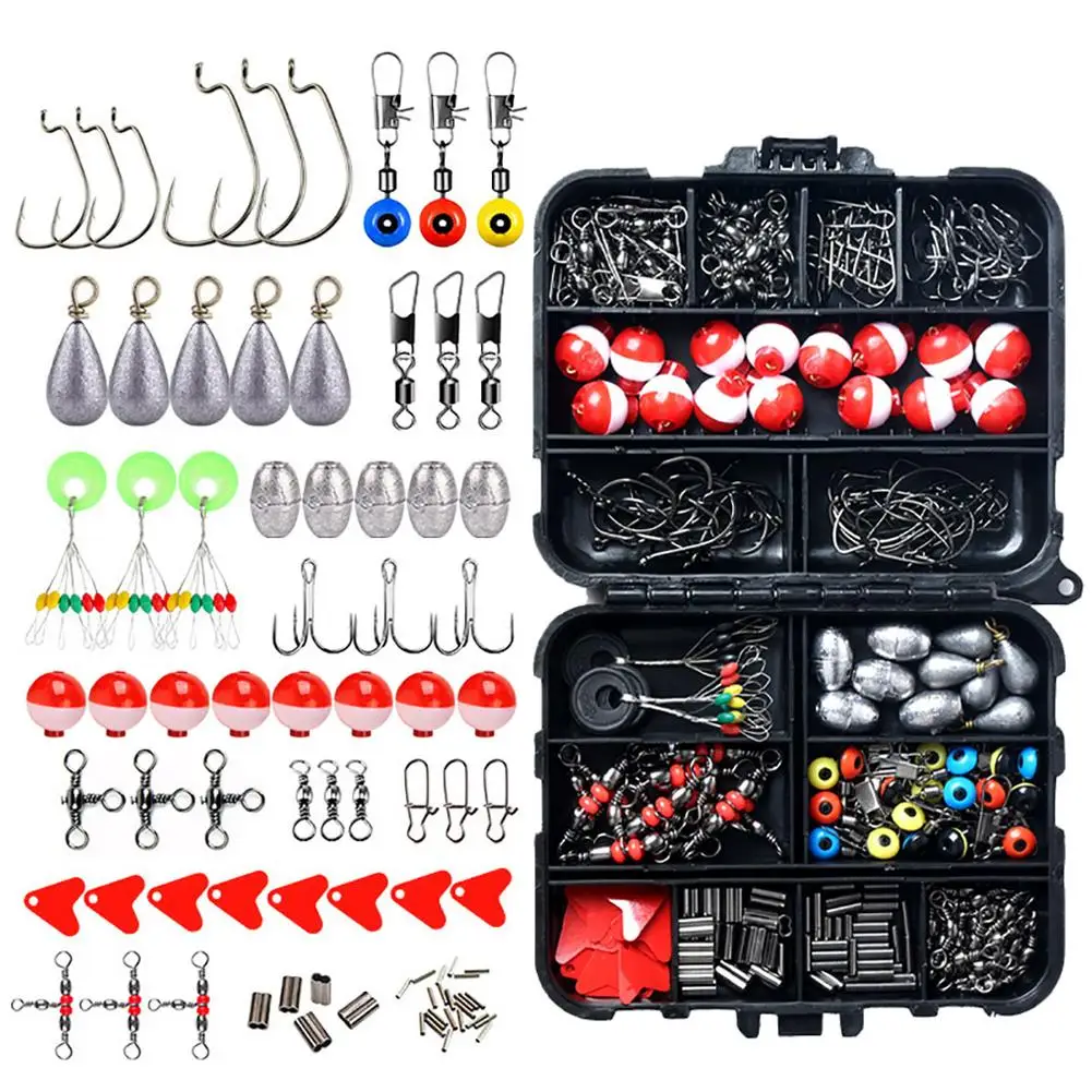 

263Pcs Fishing Accessories Kits Including Fishing Sinker Swivel Snap Treble Hooks Fishing Tackle Lure Kits With Tackle Box