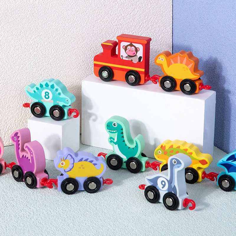 

New Dinosaur Number Train Set 11pcs Double Sided Dinosaur Car Wooden Toys For 3 4 5 Toddler Kids Montessori Educational Math Toy