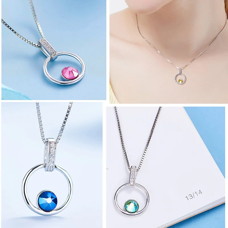 Ожерелье с круглым кулоном ювелирное изделие серебристого цвета австрийскими