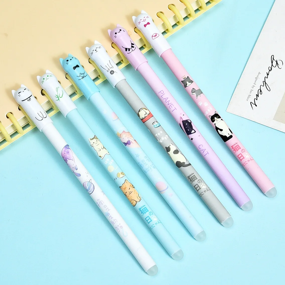 

6 шт. гелевых ручек с кошачьей тематикой синего цвета