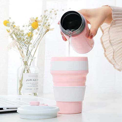 

Collapsible Cup Silicone Folding Cup/Mug Sport bottle with Lids - Coffee Cup | Pocket Size Travel Cup,Portable Camping Cup with