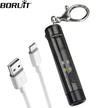 BORUiT LED 키 체인 EDC 손전등, C 타입 충전식 미니 토치, 휘슬 캠핑 포켓 랜턴, UV 작업등