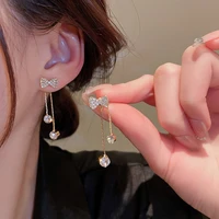 bow tie tassel dangle earrings for women silver needle cubic zirconia drop earrings 2022 korean fashion exquisite simple jewelry