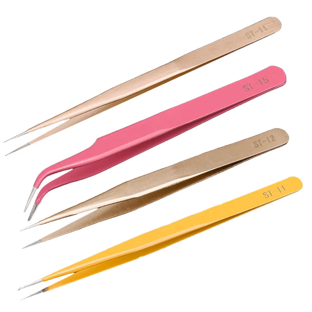 

1PCS Stainless Steel Anti-Static Long Nose Cross Tweezers ST11 ST12 ST15 For Intersperse Beads Jewerly Tools Sewing Hand Tool