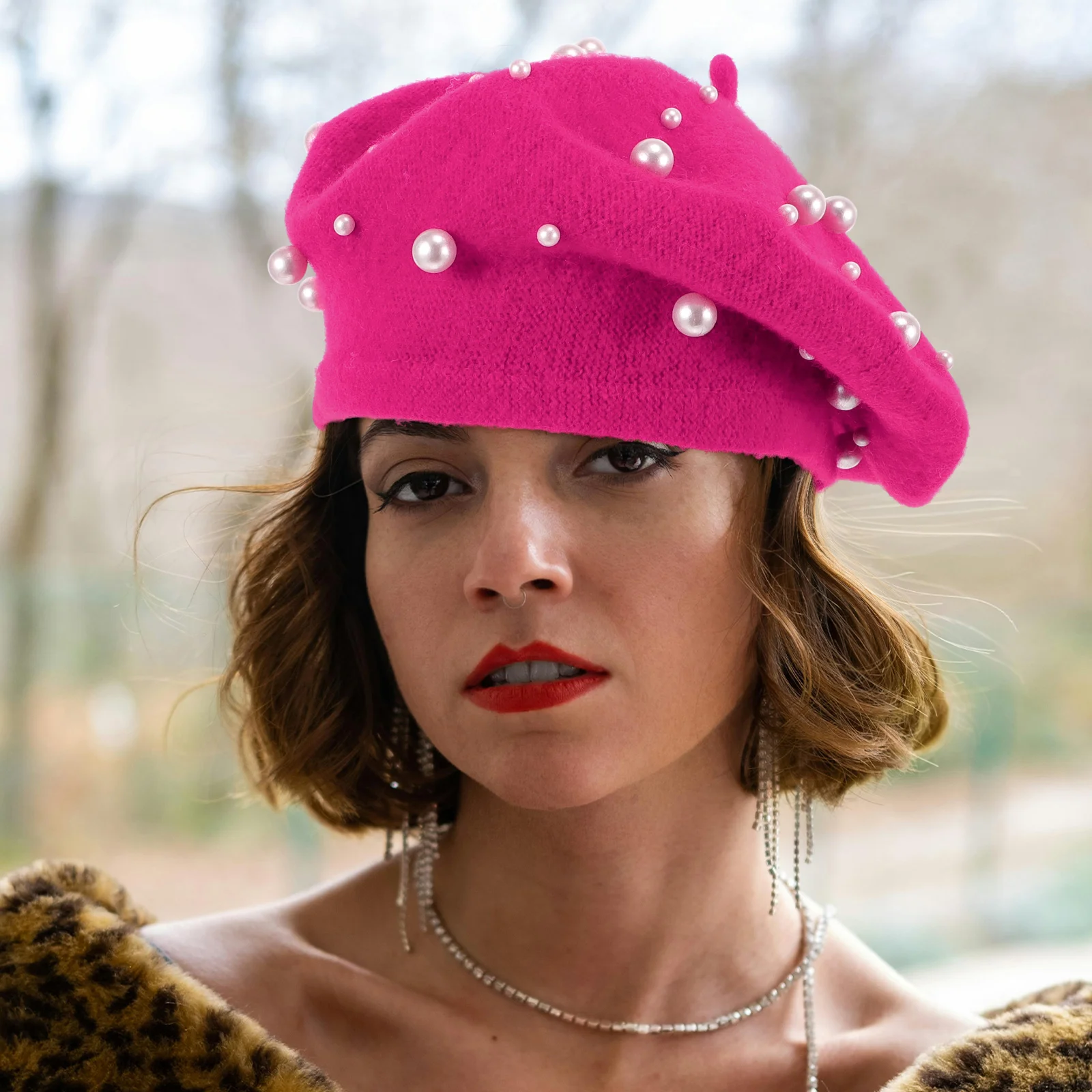 Женский жемчужный берет осенний кашемировый роскошный тяжелый рабочий