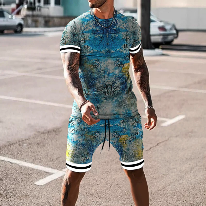 Indian Culture T-shirt Shorts 2-Piece Fashion 3D Templar Knight Print Top Men's Summer Harajuku Street Top Large Men's Set