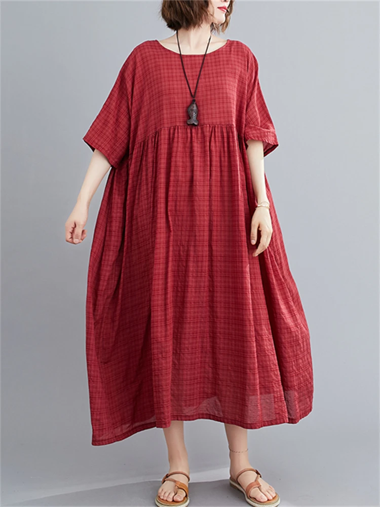 Платье женское хлопковое однотонное с коротким рукавом винтажное повседневное