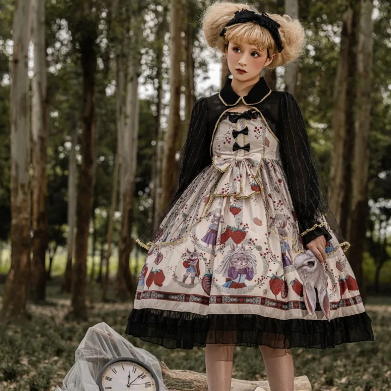 

Gothic Lolita Jsk Strawberry Rabbit Dress Suspender Dress Classical Dark Style Lolita Princess Tea Party Halloween Harajuku Dres