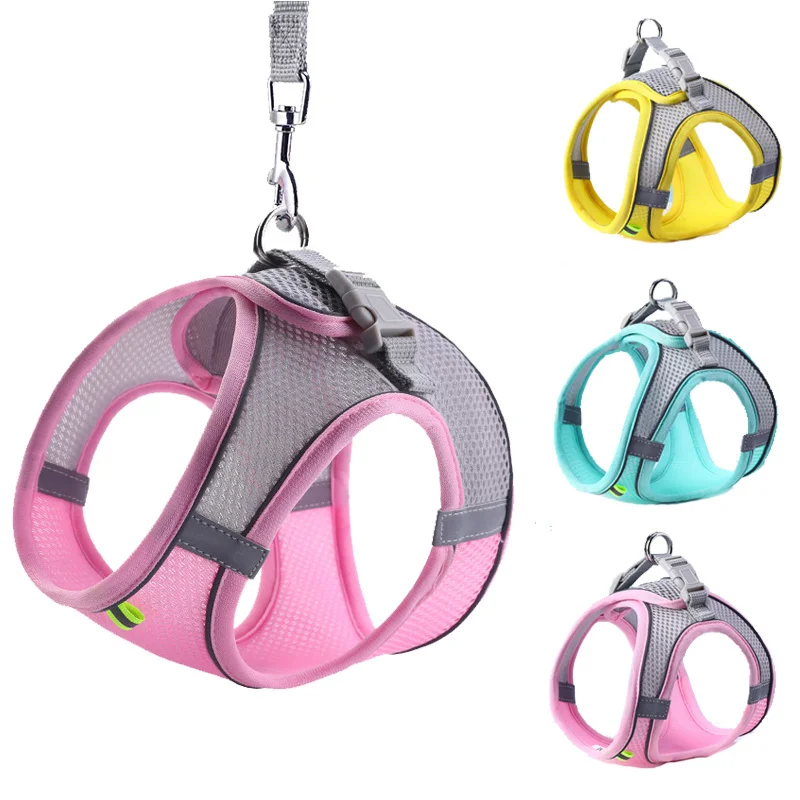 

Breathable Cat Harness Escape Proof Vest Adjustable Kitten Collar Reflective Small Dog Necklace Yellow Pet Chest and Lead Set