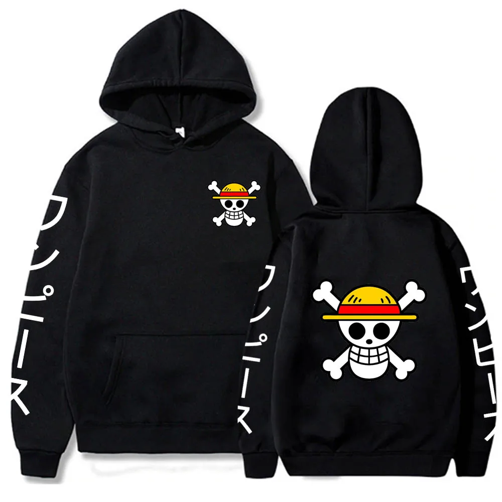 

2022 New Men's Anime Luffy Fleece Hoodie Women Winter Manga Sweatshirts Boy Girl Clothes streetwear