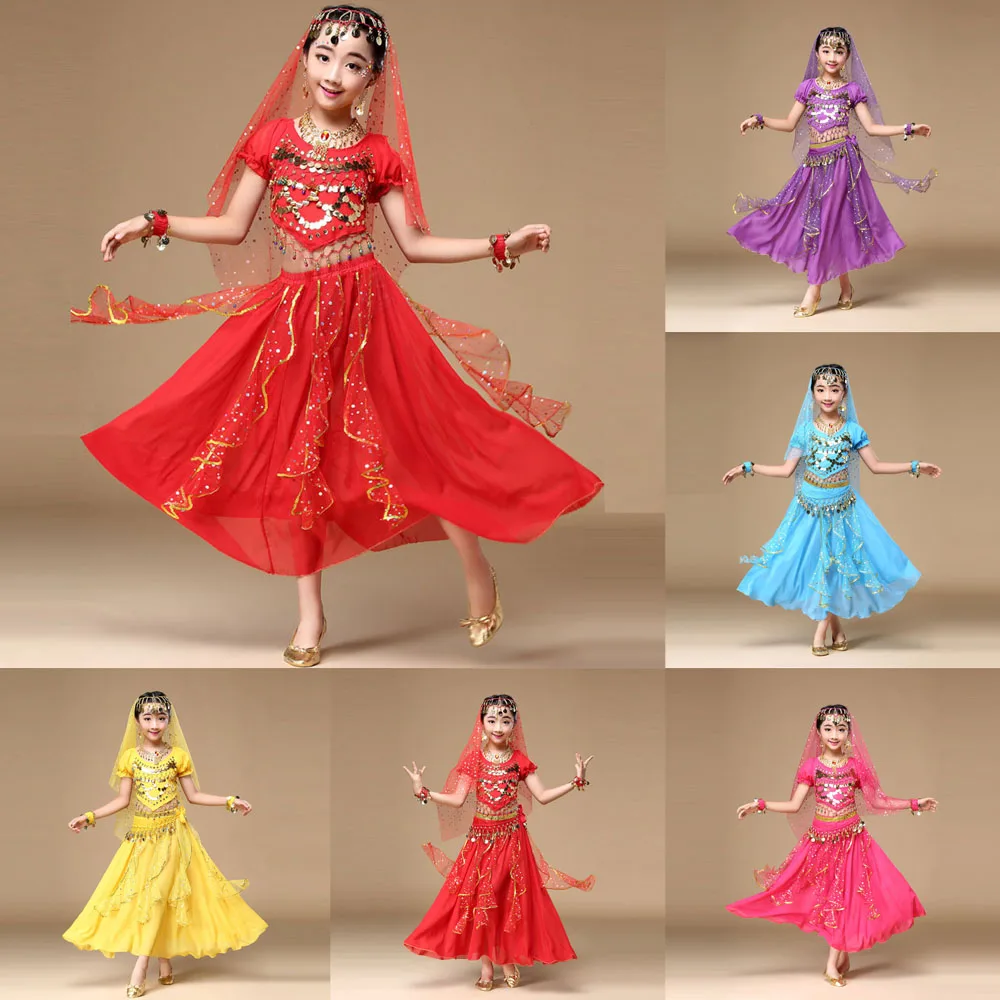 Детский костюм для танца живота девочек индийская танцевальная одежда топ + юбка