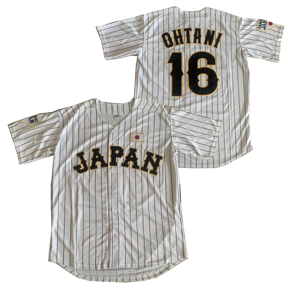 BG baseball jerseys Japan 16 OHTANI jerseys Outdoor sportswear Embroidery sewing White stripes black Hip-hop Street culture 2020