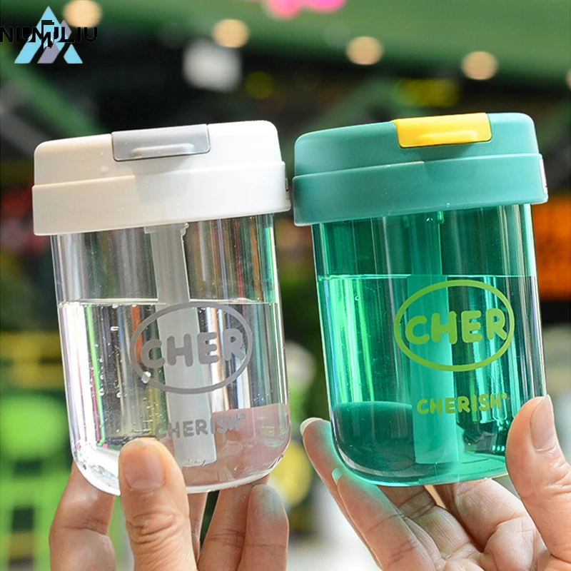 

C5 300ml Water Bottles for Girls Plastic Portable Outdoor Household Sports Tea Cup with Straws 3D Sticker Cute Kids Water Bottle