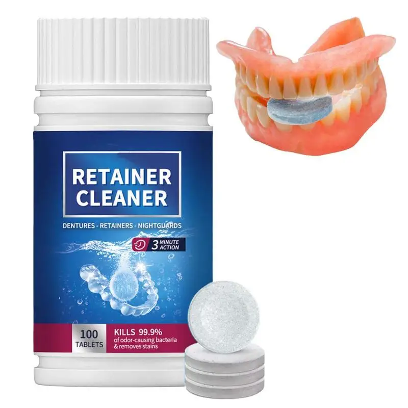 

Denture Cleansing Tablet 100 Tabs Cleanser Pills Whitening Remove Bad Odors Oral Cleaning Care Fresh Breath Cleaning Stains