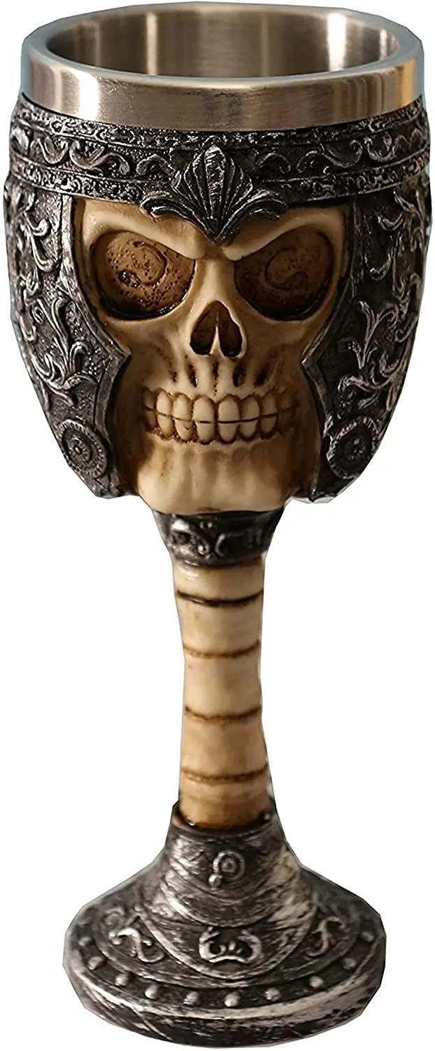 

Collectibles Graveyard Ossuary Skeletal Hand Grasping 6oz Wine Chalice Goblet Medieval Wine Cups Resin Body Stainless Steel