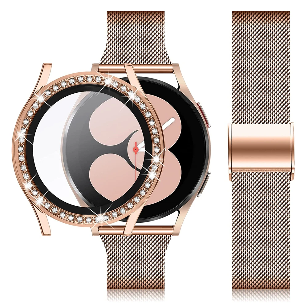 

Ремешок из нержавеющей стали и Защитное стекло для samsung galaxy watch 4 44 мм 40 мм