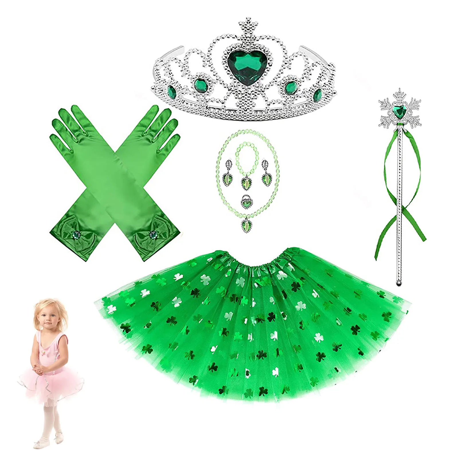 

Комплект детской бижутерии для платья принцессы, 10 дюймов, 7 шт., детский комплект одежды, игровой набор с искусственными перчатками, тиара, в...