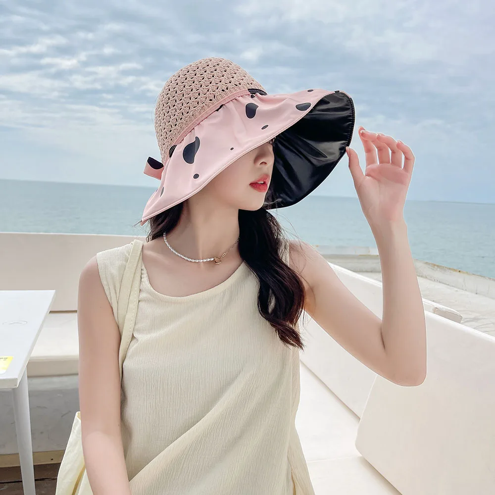

Dot designer bucket hat Hiking hat Bucket hat Ladies hat Black glue summer fishing sunshade hat Straw hat Bow Fisherman's hat