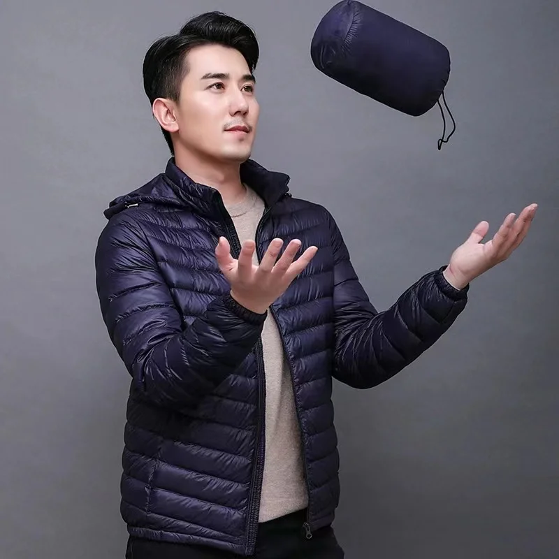 2022 New Winter Fashion Brand Ultra Light Duck Down Jacket Mens Korean Streetwear Feather Coats Stand Collar Warm Men Clothes