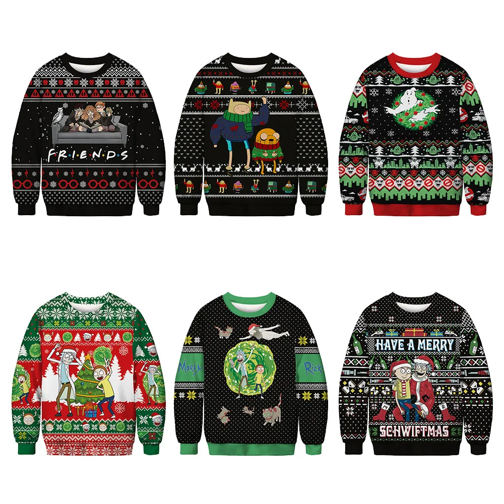 

Christmas & Halloween Crew Neck Sweatshirt Santa Thin Sweatshirt Men & Women Digital Print Couple Sweatshirt Winter Clothe Women