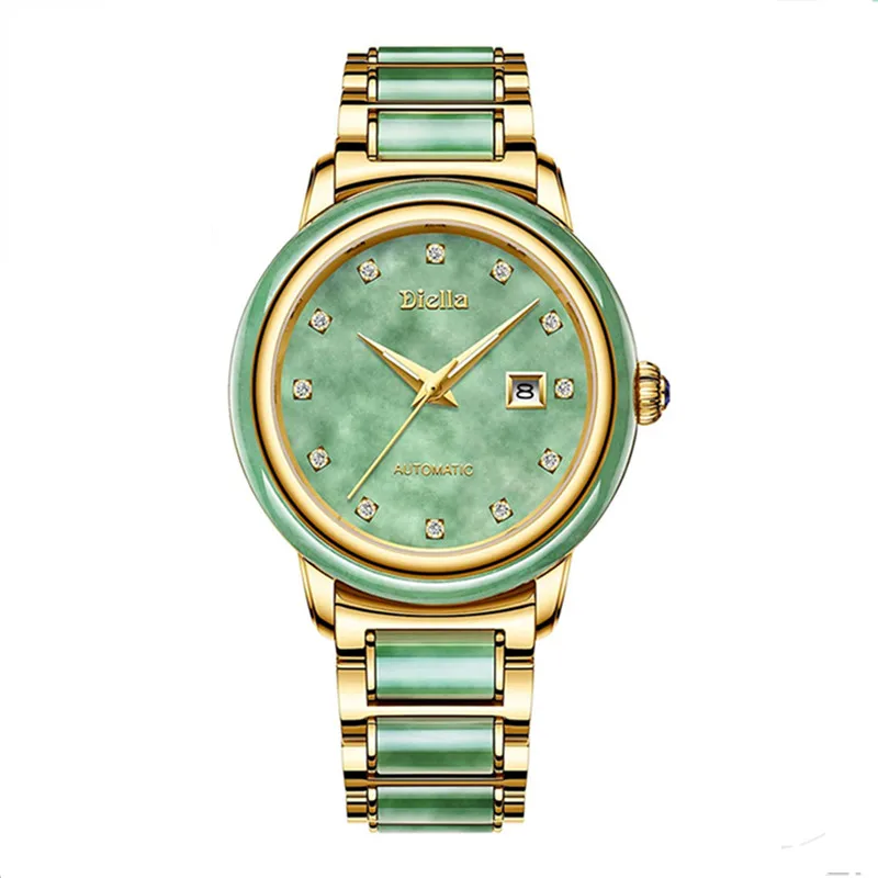

Diella Automatic Mechanical Watches for Men Natural Emerald Jade Men Full Luminous Watch Waterproof with Sapphire Glass Mirror