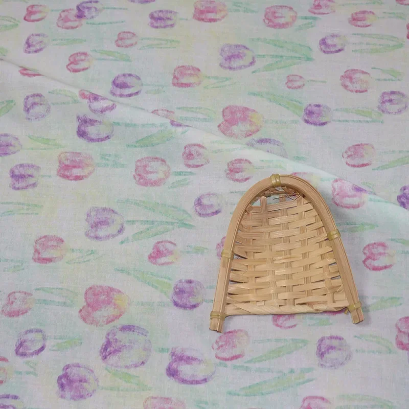 Клементина красный цветочный 100% хлопок свободная ткань 80-х годов с цифровой