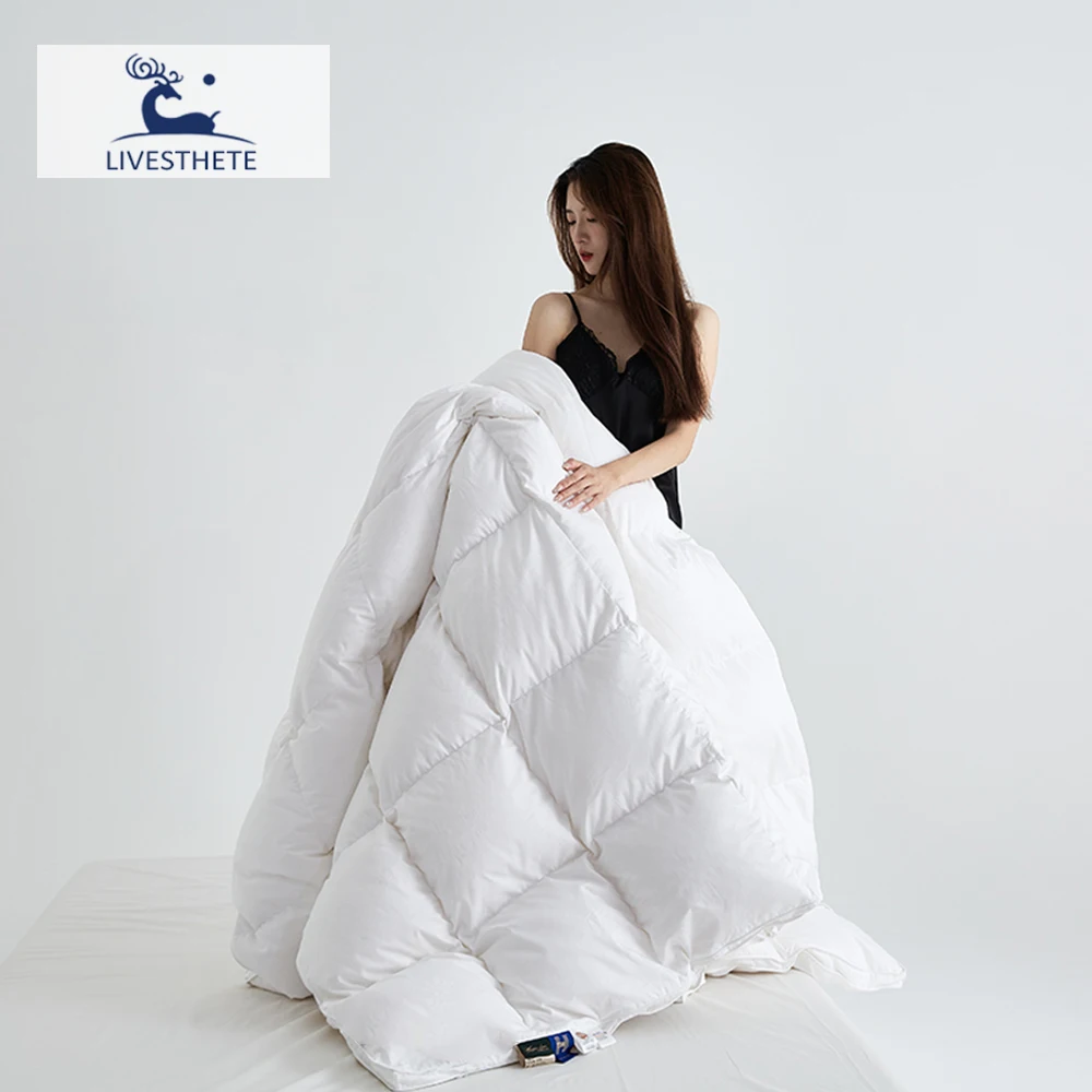Liv-Esthete зимнее благородное белое одеяло из 100% гусиного пуха 3D пододеяльник с