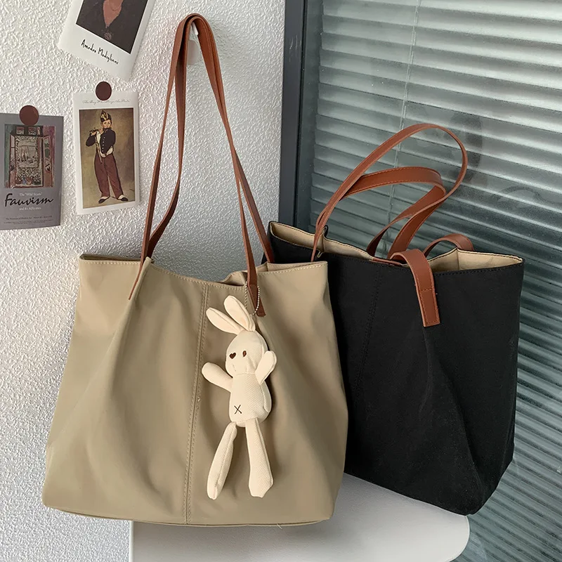 

One shoulder bag ins nylon canvas female Japanese literature and art fresh Hong Kong style simple pure color blank shopping bag